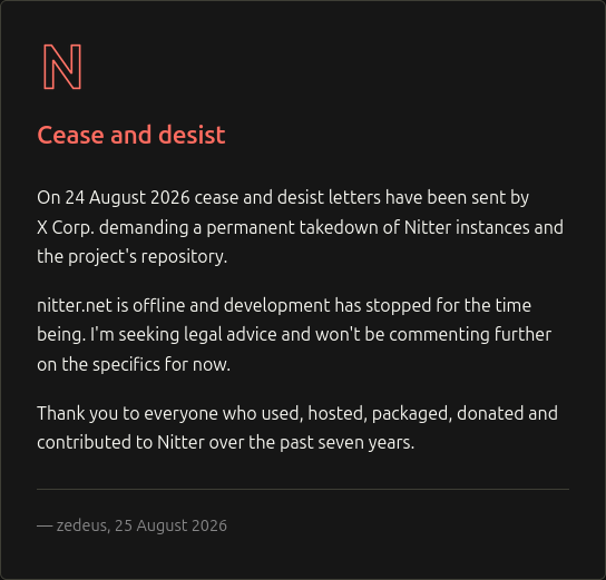 Nitter and forks are no more